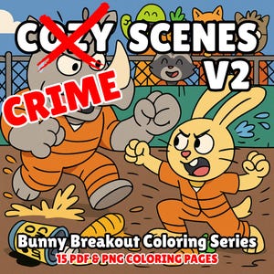 Cozy Crime Scenes Coloring Pages | 15 Comic-Style Breakout Scenes for Adults | Funny Digital Coloring Pages | Instant Download
