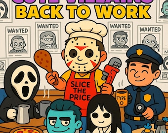 Villanos adorables de vuelta al trabajo: Libros para colorear adorables y acogedores para adultos para aliviar el estrés / Páginas para colorear digitales divertidas / Descarga instantánea