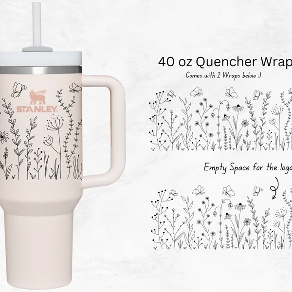 Wild Flower Quencher Wrap, 40oz Quencher Stanley Tumbler png ontwerp voor sublimatie, Boho Floral Sublimation digitale download