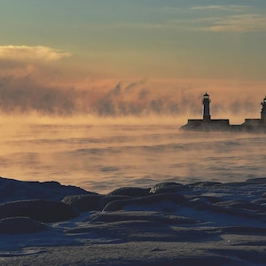 Digital Photo Download of Sea Smoke at Canal Park - Instant Printable - Lighthouse Photography - Lake Shore Photography - Wall Art