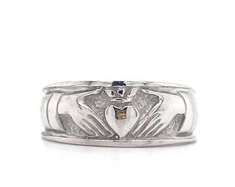 14K Solid White Gold Claddagh Band Ring Size SIze 6.5