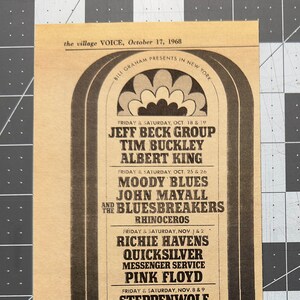Jeff Beck / Moody Blues Original Concert Ad October 1968 - NYC Fillmore East