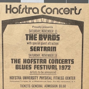 Original Concert Ad - The Byrds - 1972 November 11 - Hofstra Concerts