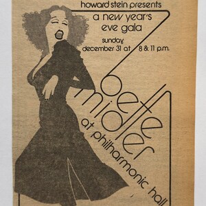 Original Concert Ad - 1972 December 31 1972 Bette Midler