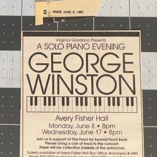 George Winston - Original Concert Ad - June 9 1987 - Lincoln Center NYC