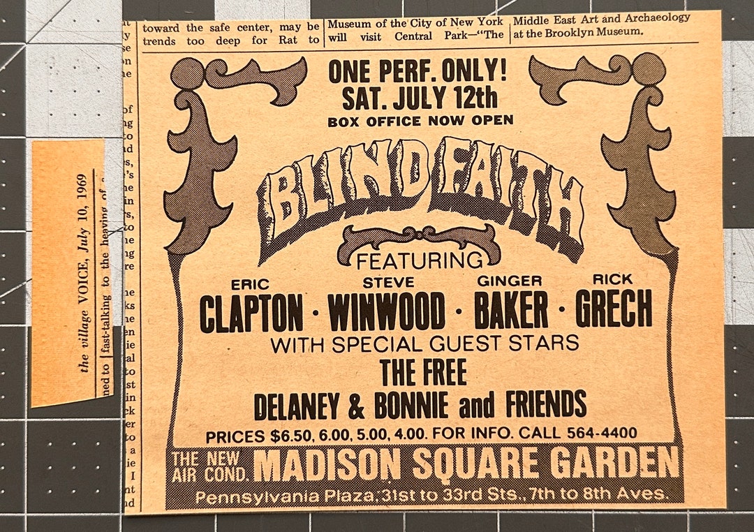Blind Faith Original Concert Ad July 1969 Madison Square Garden 1st US