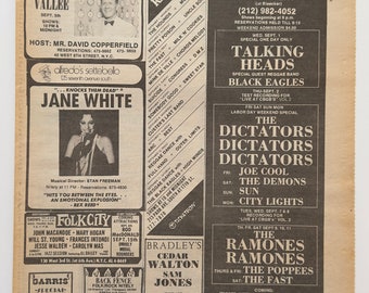 CBGB Original Concert Ad - 1976 September Talking Heads-Dictators-Ramones - Full Page - Free Domestic Shipping