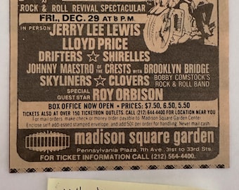 Original Concert Ad - 1972 December 29 1972 - Jerry Lee Lewis - Roy Orbison - Rock n Roll Revival