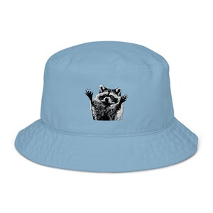 Raccoon Bucket Hat, Cute Raccoon Gift, Funny Raccoon Embroidered Hat, Handmade Unisex Adult Cotton Sun Hat, Gift for her, animal lover hat