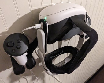 Wall Mount for Meta Quest 2 & 3 Headset + Controllers -- 3D Printed