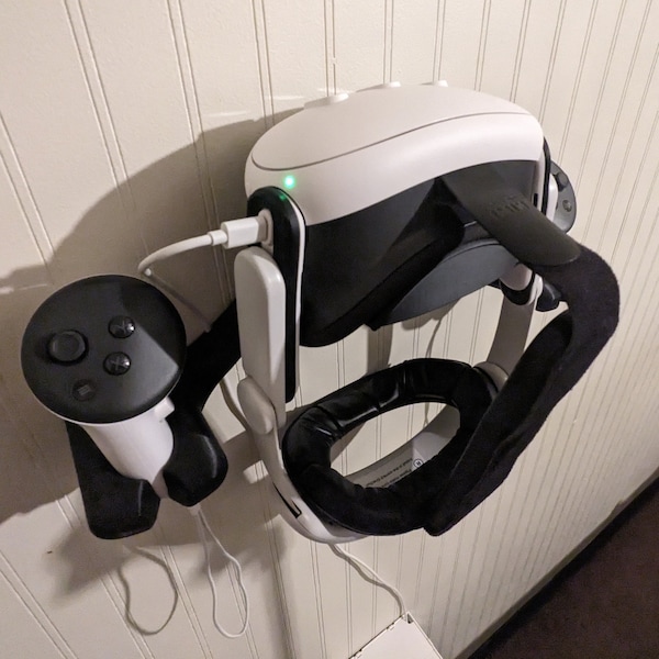 Wall Mount for Meta Quest 2 & 3 Headset + Controllers -- 3D Printed