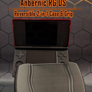 May include: Black Anbernic RG DS handheld gaming console with a red trim, and a matching black reversible 2-in-1 case and grip. The text "Anbernic RG DS Reversible 2-in-1 Case & Grip" is displayed in orange.