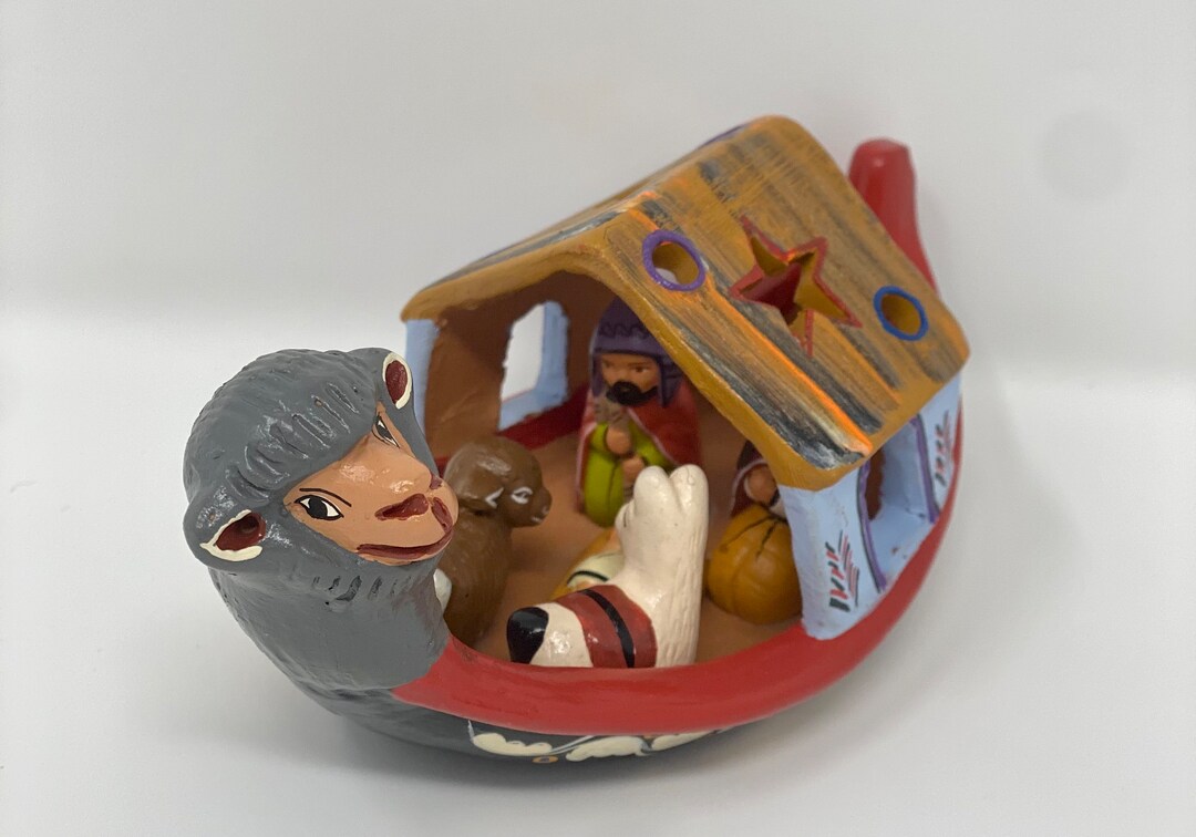 Peruvian Clay Nativity Canoe Mary Joseph & Baby Jesus Etsy