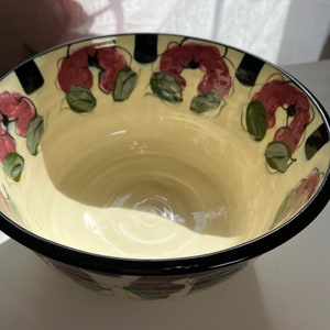 Hand Thrown Porcelain Ceramic Serving Bowl, Hand Painted Flowers