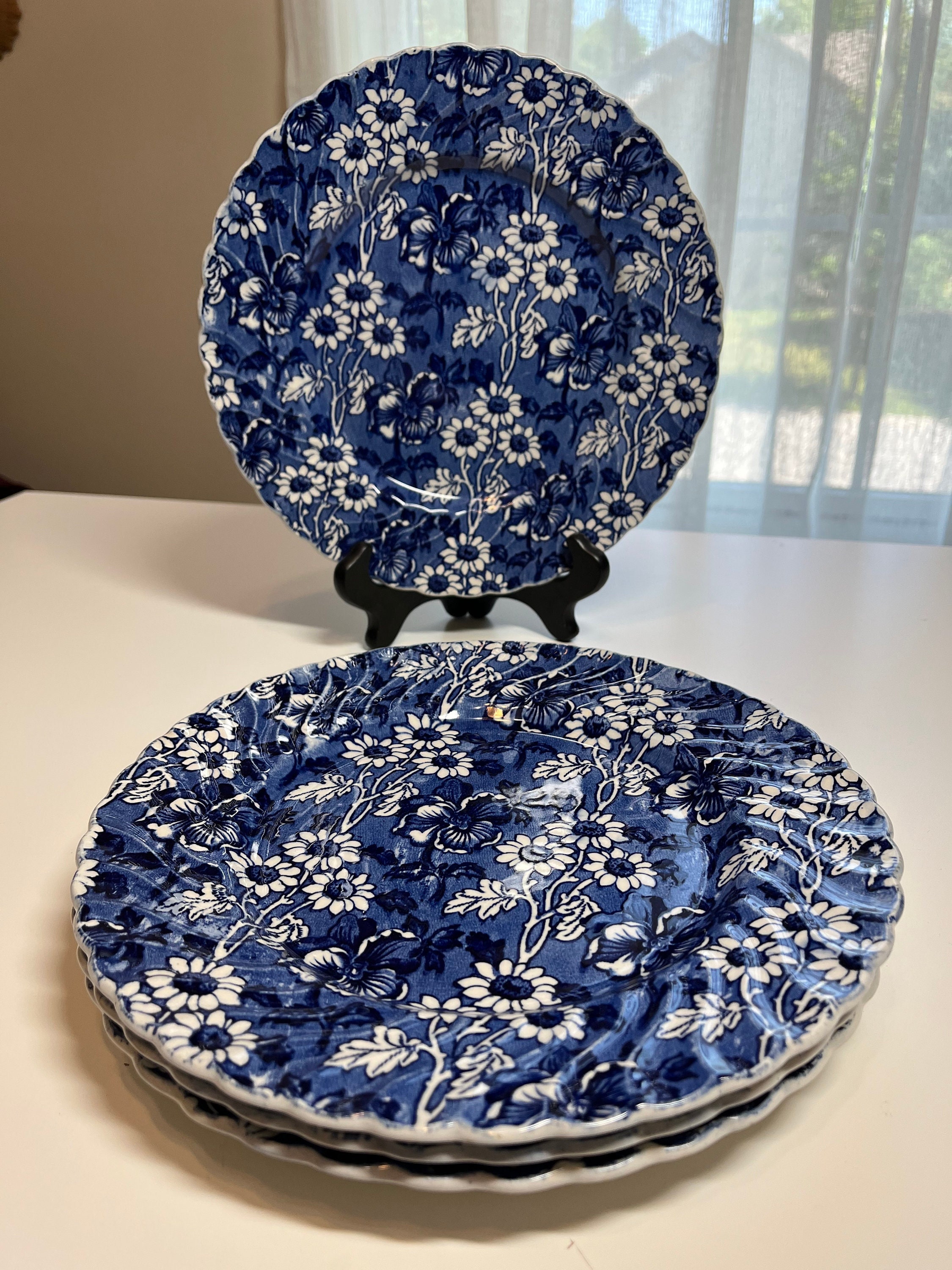 14 Pieces of Louis 14th Staffordshire Blue Floral Made in England Dinnerware