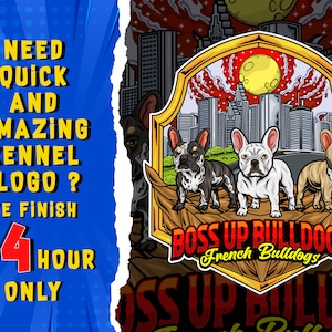 Custom kennel logo for frenchies and bullies, dog logo, kennel logo,dog kennel logo, cartoon bully,dog breeder logo in 24 hours