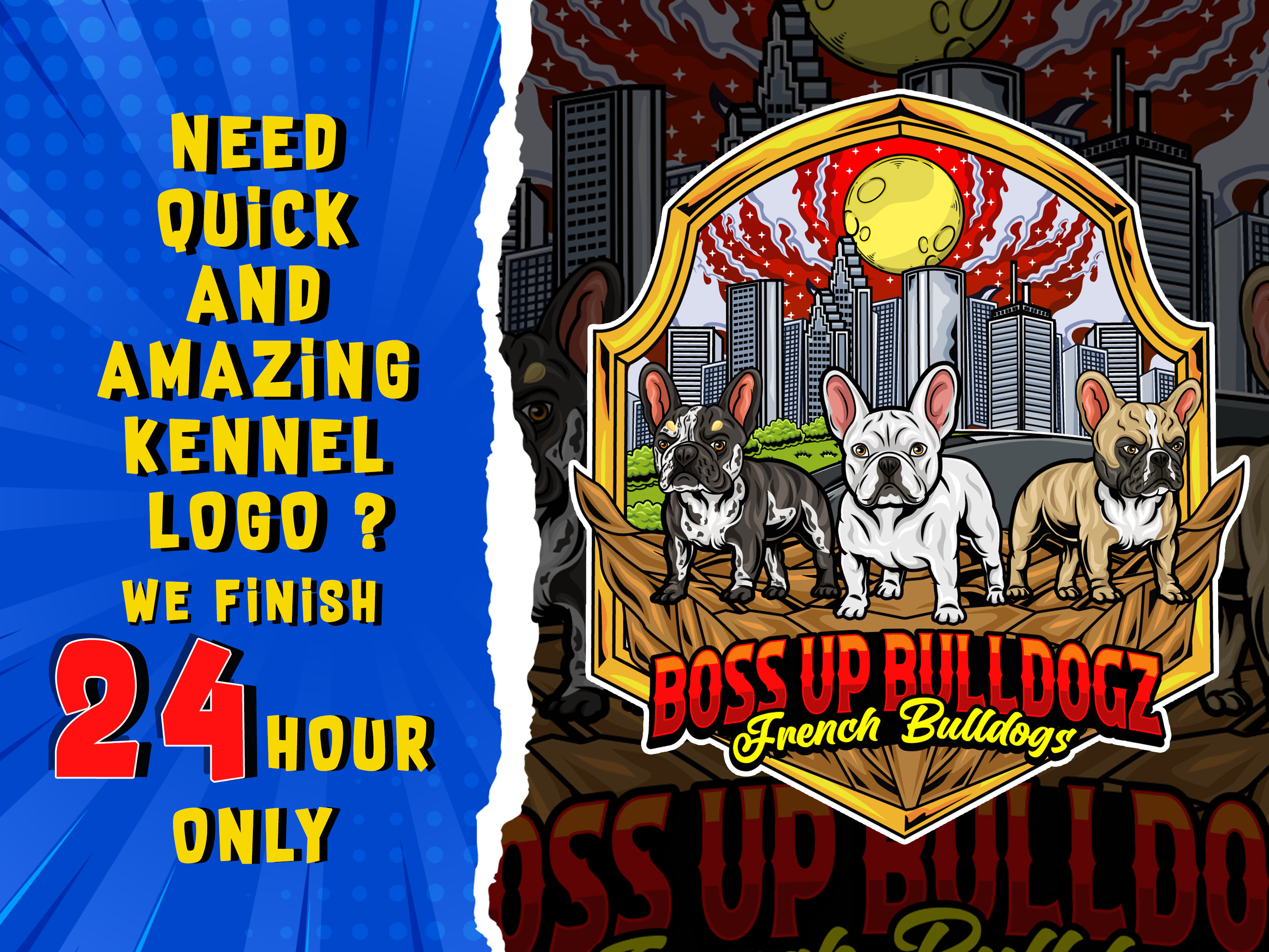 Custom Kennel Logo for Frenchies and Bullies, Dog Logo, Kennel Logo,dog