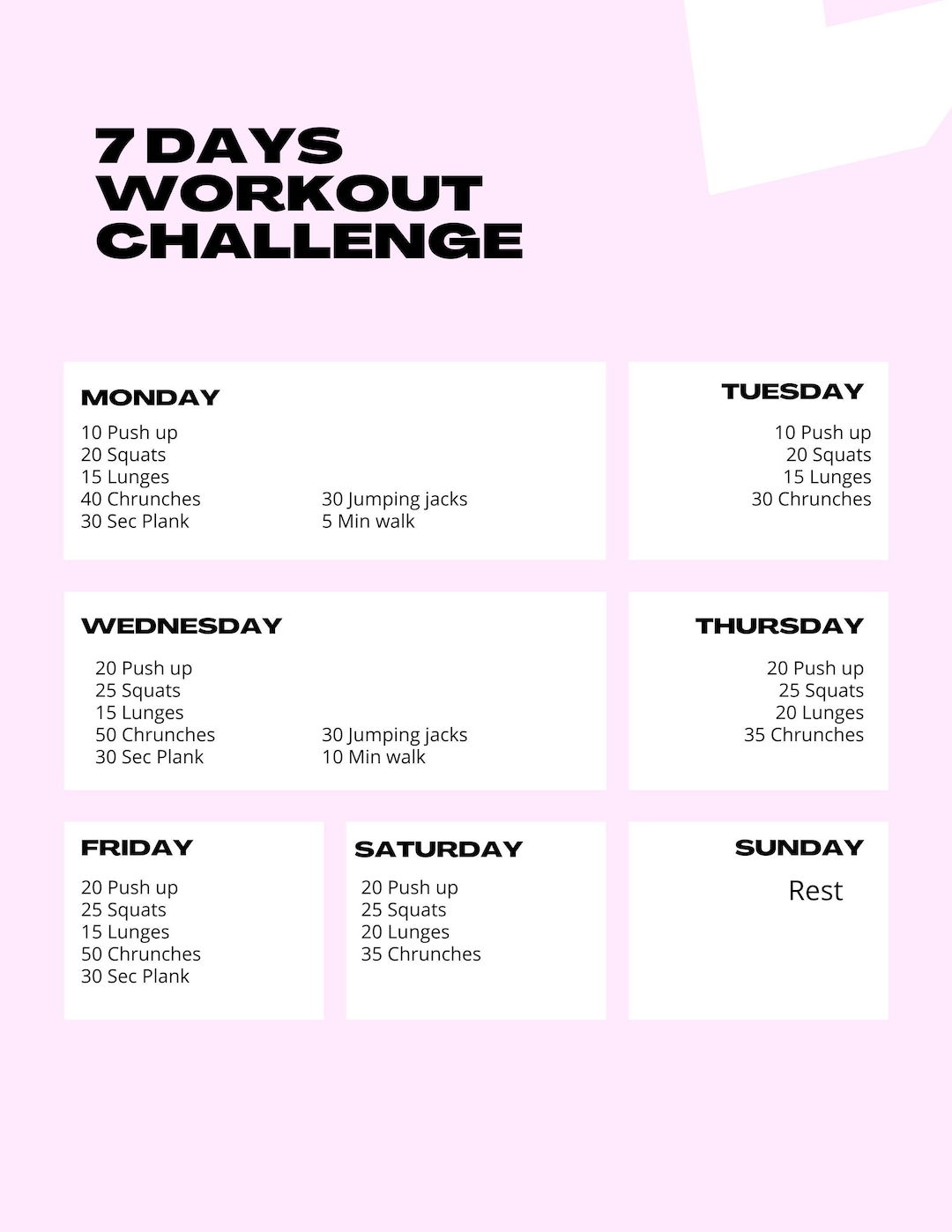 Workout Challenge Template, Weekly Workout Plan, Printable, Health & Fitness Plan Etsy