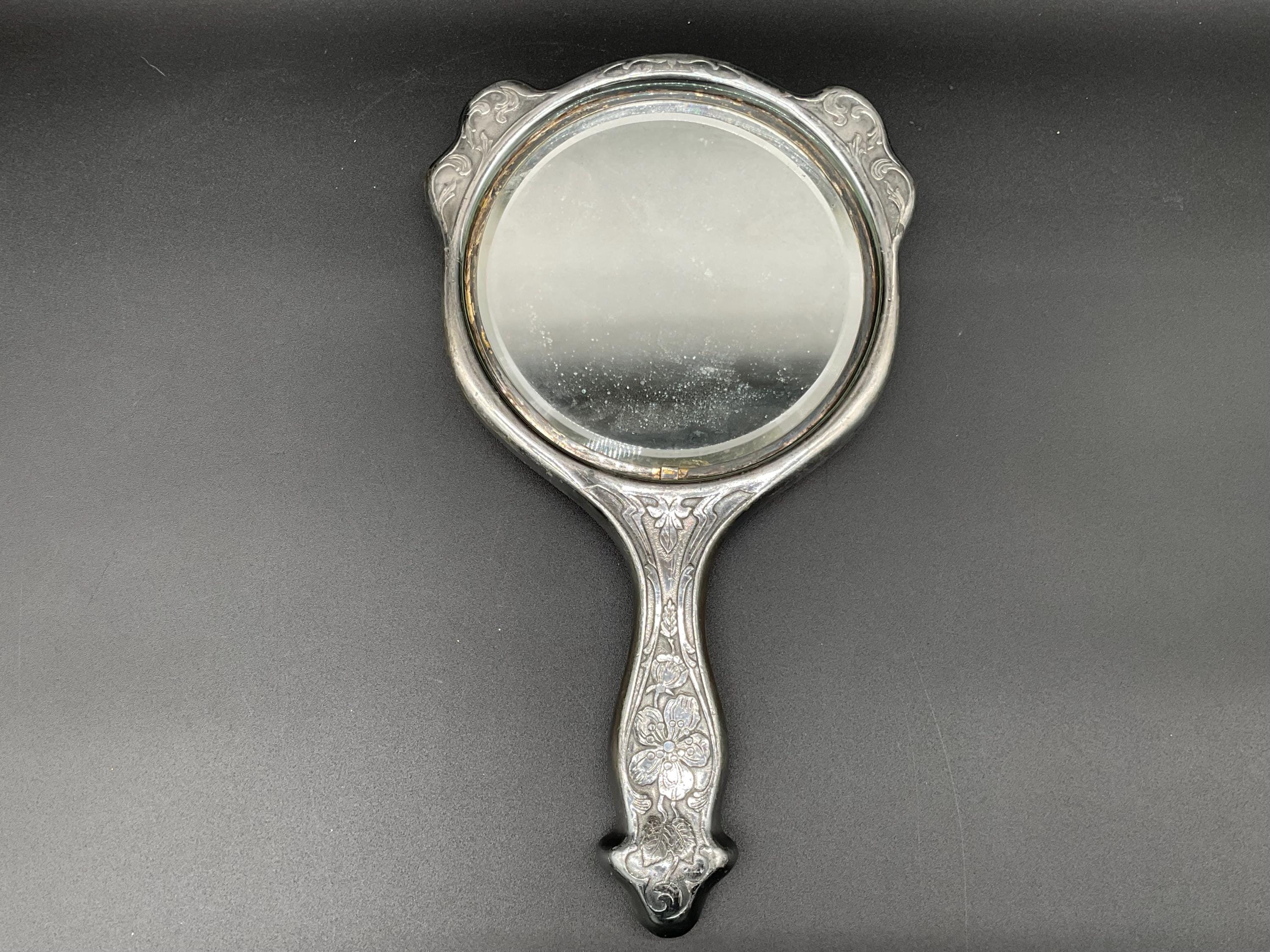 Antique Derby Silver Co Hand Mirror Floral Repousse  display picture 3