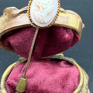 Antique Handcarved Shell Cameo Stick Pin Gold Filled Hat Lapel Victorian Style