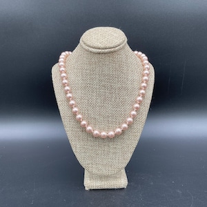 Vintage Pink Pearl Necklace Long 29&quot; Faux Pearls Coquette Y2K Statement Glam