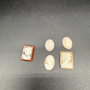 Vintage Loose Cameo Lot 4 Shell, 1 Resin Jewelry lot craft lot
