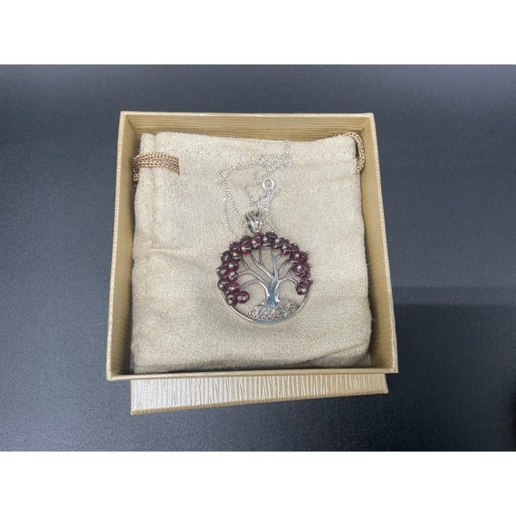 Sterling Silver Garnet Tree Of Life Pendant Necklace 19" Chain  Gift View 3