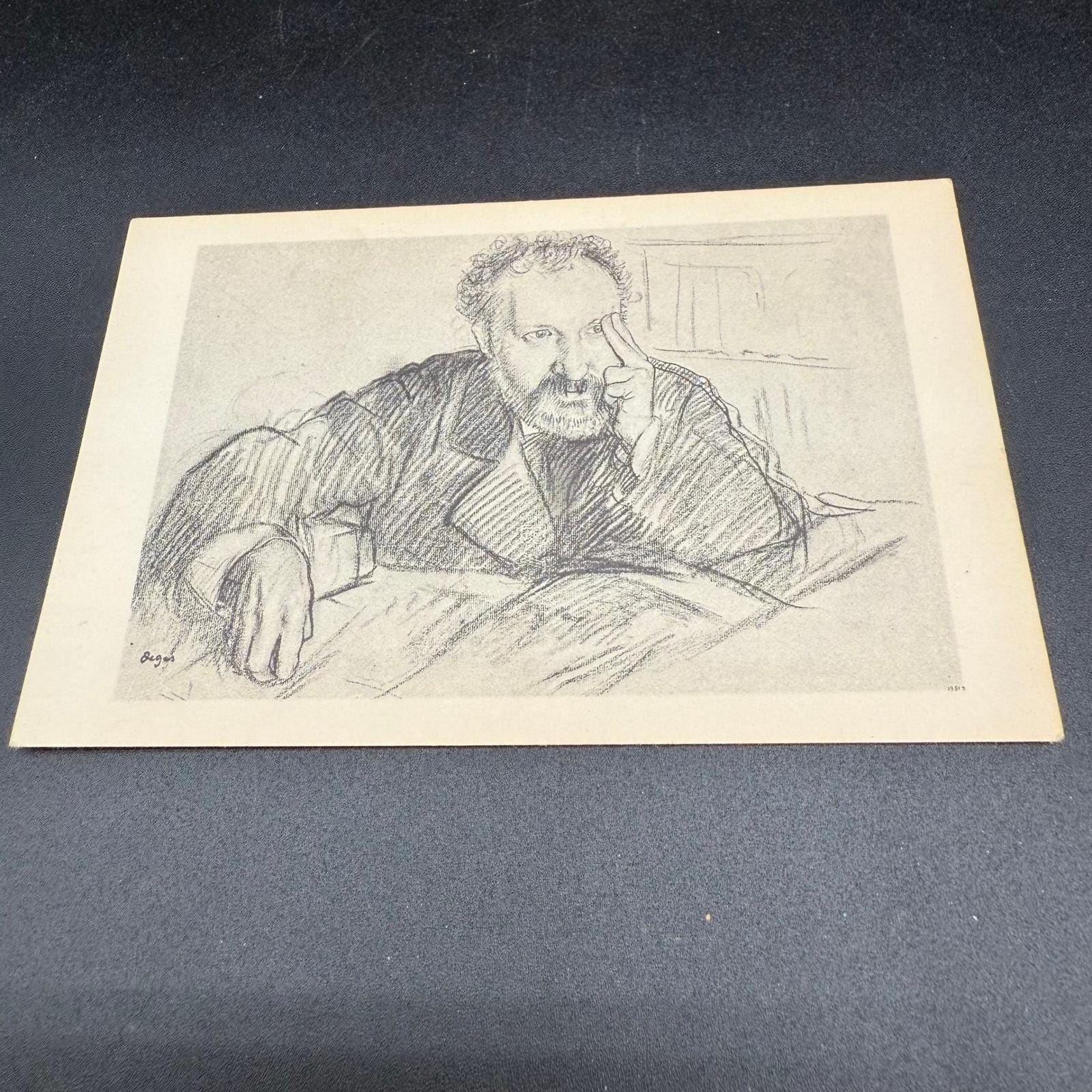 Met Museum Art Printcard Degas Emile Duranty Retrato Estudio Meriden Gravure VTG