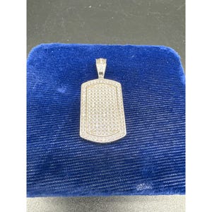 Vintage Sterling Silver Dog Tag Pendant Unisex BSI 925 CZ Stones