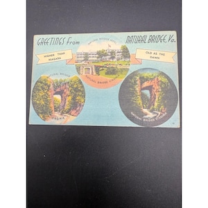 Carte postale vintage Natural Bridge Virginia Greetings en lin style Curteich inutilisé