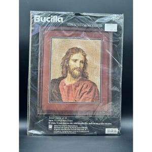 VTG Bucilla Cross Stitch Kit Jesus Christ at 33 Religious Sampler 11&quot;x14&quot; Sealed