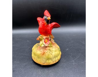 Vintage 1972 Chadwick-Miller röd kardinal fågel speldosa figurin Japan 6,5"