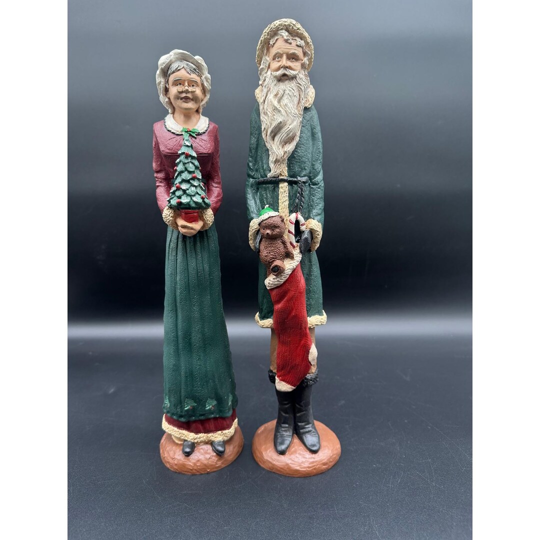 Vintage Santa and Mrs Claus Figurines Set 14" Hand Painted Holiday Folk ...