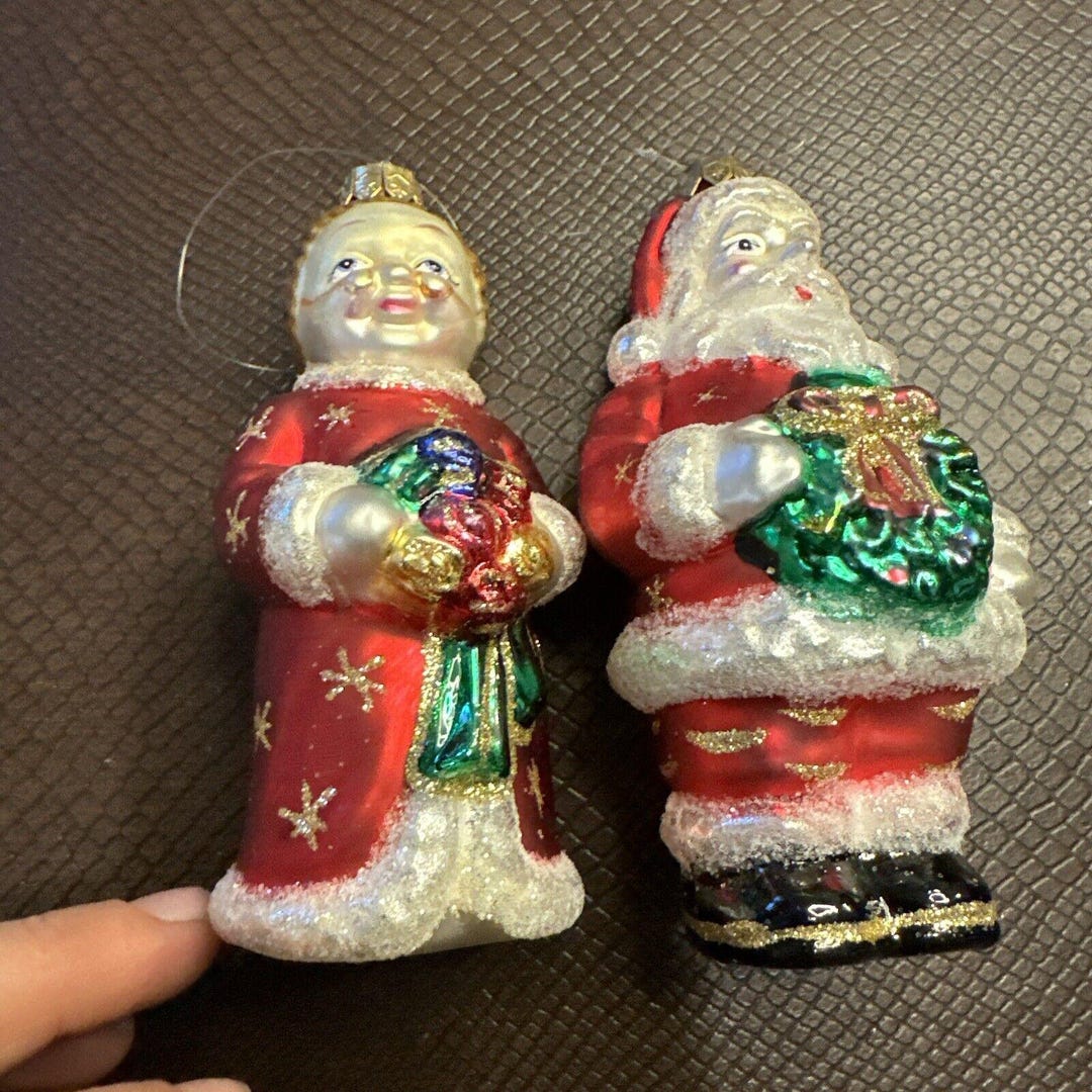 Vintage Santa and Mrs Claus Glass Ornaments in Box 4.5" Christmas ...