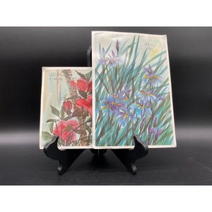 Cartoline floreali vintage di grandi dimensioni - Set artistico con stampe botaniche di iris e rose del 1981