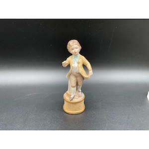 Lenwile Ardalt Japan Bisque Boy Hand Painted Victorian Felt Ribbon Base 6.5&quot;