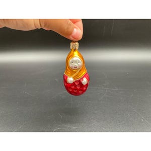 Glass Russian Doll Ornament Vintage Hand Painted Matryoshka Style Christmas Rare