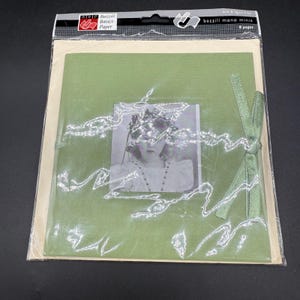 Vintage Style Photo Keepsake Card with Green Textured Cover and Ribbon Binding