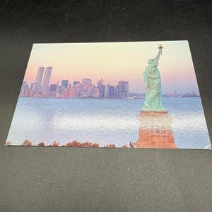 Postal vintage Estátua da Liberdade Torres Gêmeas Vista Nova York Coleção Série Não Utilizada