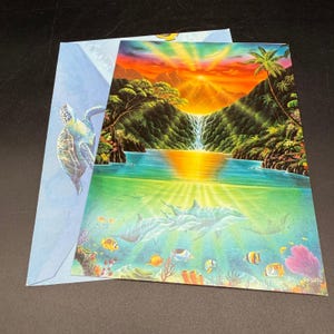 Cartão de felicitações Jeff Wilkie Paradise Falls Tropical Ocean da Leanin' Tree, sem uso
