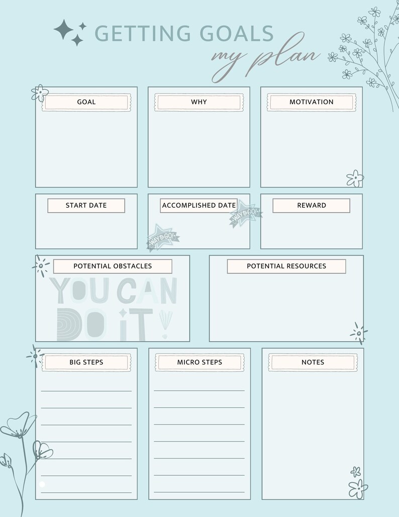 Goal Getting Getting Goals Worksheet, Goal Planning Worksheet, Digital Download - Etsy