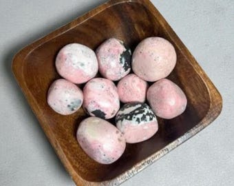 Bubblegum Rhodonite Tumbles – Set of 5 (1 Inch Each), Pink & Black Stones, Heart Chakra Crystals, Emotional Balance, Raw Gemstone