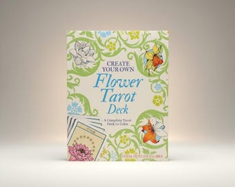 Crea tu propia baraja de tarot floral / Libro para colorear con 78 cartas troqueladas / Kit de tarot DIY para colorear y personalizar