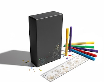 Kit para armar una baraja de tarot / Cartas en blanco negras mate, bolígrafos dorados, estuche