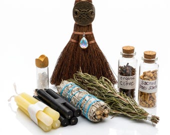 Kit de rituales para nuevos comienzos / Salvia wicca, palo santo, péndulo de cuarzo, velas