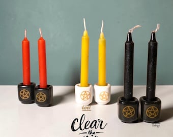 Kit de hechizos con cuerda y velas de campanilla / Portapentáculos rojo, amarillo, blanco y negro (juego de 2)