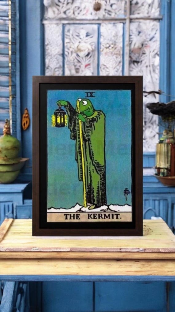 Kermit Hermit Tarot Card Art: Whimsical Digital Print (digital