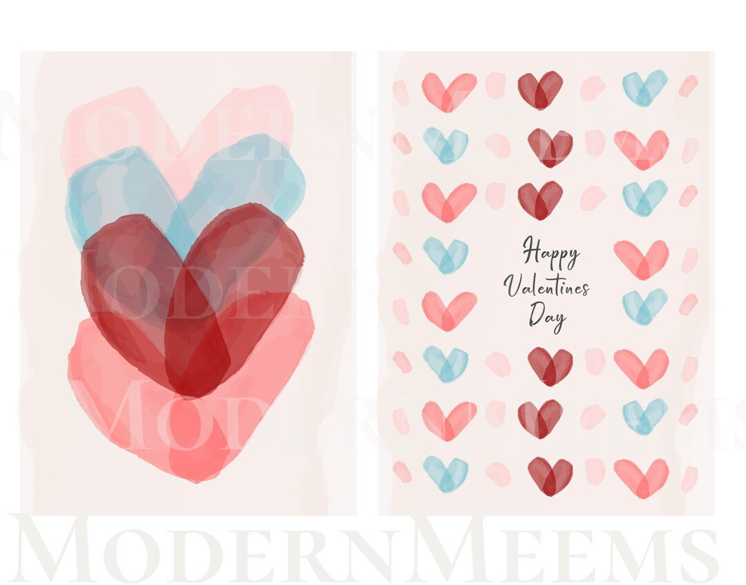 Adorable Hearts Valentines Card Template Instant Download PNG File - Etsy