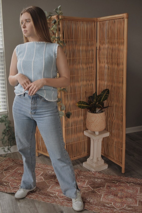 Vintage 80s White and Blue Knit Tank Top, Vintage… - image 4