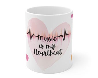 Musik ist mein Herzschlag weiße Keramik 11 Unze Becher